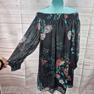 Beige by ECI Sz S Dark Floral Dress Off The Shoulder Whimsigoth Fairy Festival